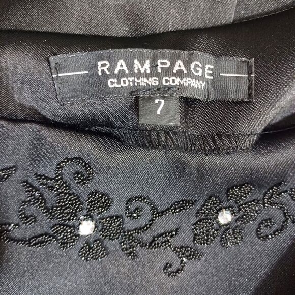 Rampage One-Shoulder Black Satin Dress 7 Beaded Asymmetrical Y2K Glam Cocktail - Picture 8 of 10